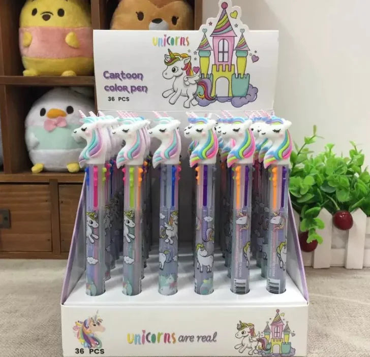 Bolígrafo de Seis Colores con Cabeza de Unicornio en 3D de Silicona